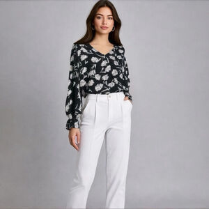 Philosophy Floral Blouse Black White Womens Size XS Smocked Waist New NWT